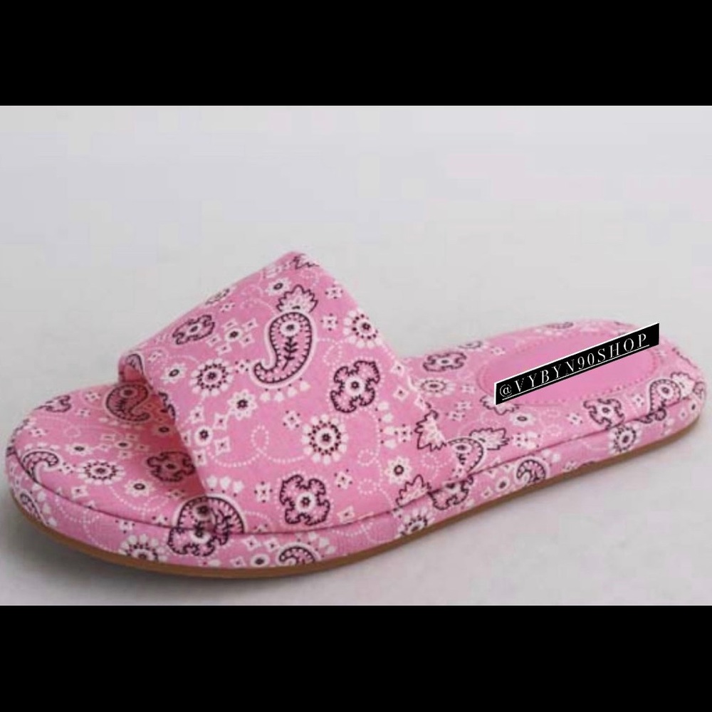 Pink bandana paisley slide sandals